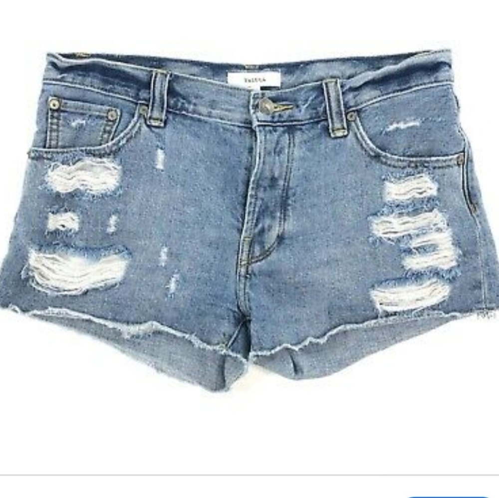 Aritzia Talula High Rise Distressed Jean Shorts